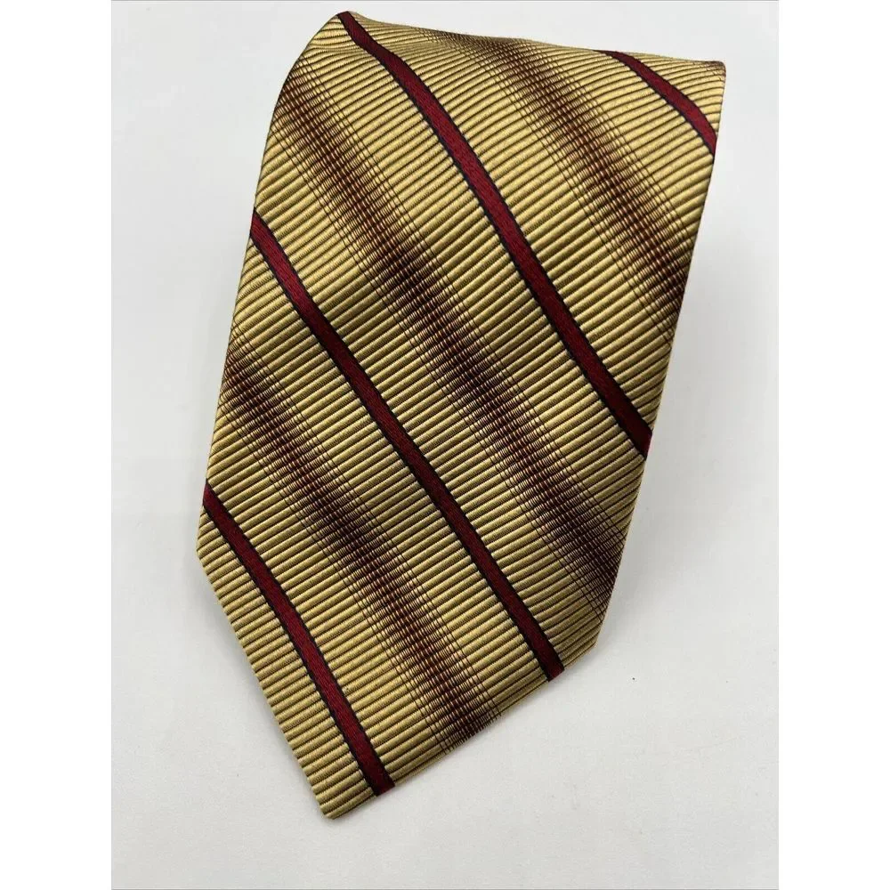 JOS A BANK Signature Collection Men's Silk Cotton Blend Necktie Gold Red Striped